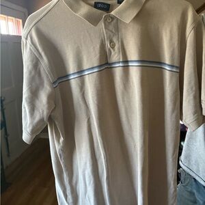 Izod Cream and Blue Polo Shirt with Classic Stripes